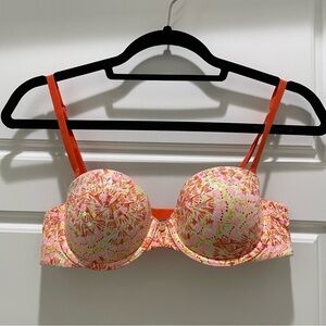 Victoria’s Secret Orange Yellow and Pink Lined Strapless Removable Straps Bra